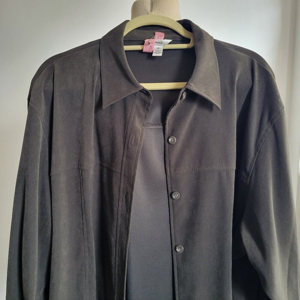 Talbots Stretch Dark Olive Green Microfiber Button-Up Shirt Jacket Shacket (2X)